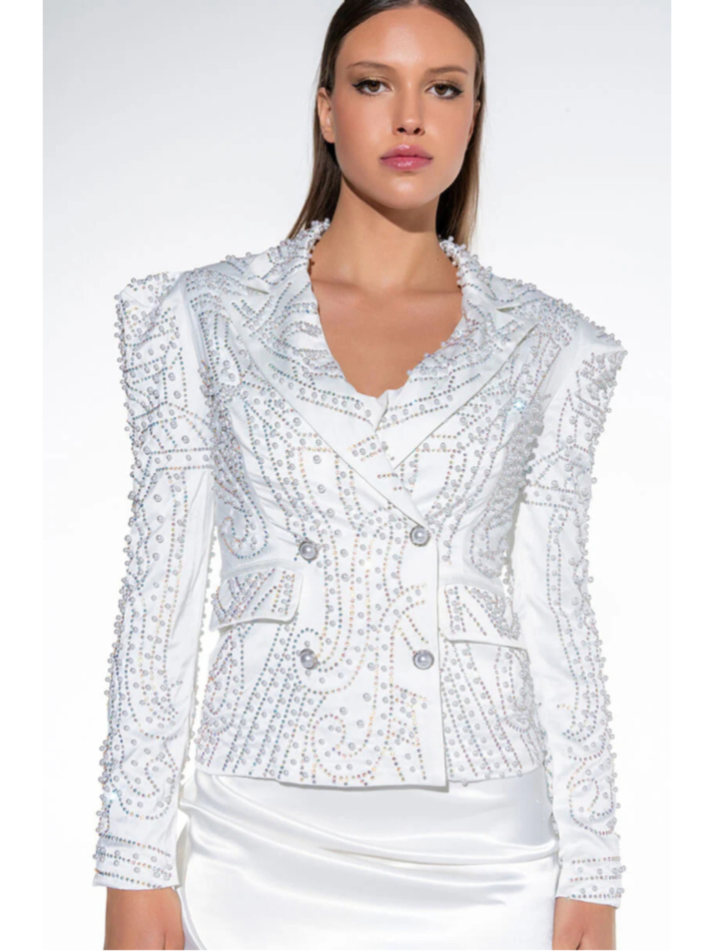 ALL THAT GLITTERS PEARL EMBELLISHED BLAZER SIZE M - Picture 4 of 17